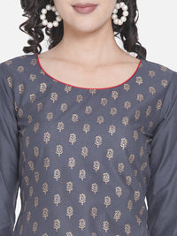 Thumbnail for Wahe-NOOR Women's Grey Ajrakh Hand Block Floral Printed Cotton Straight Kurta - Distacart