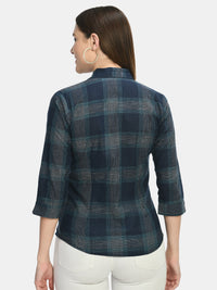 Thumbnail for Wahe-NOOR Women's Blue Slim Fit Tartan Checked Casual Shirt - Distacart