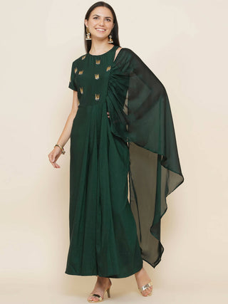 Women Republic Green Hand Embellished Gown - Distacart