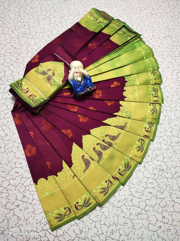 DEIANA'S Beautiful Golden Jari with New Design Soft Lichi Silk Saree - Wine - Distacart