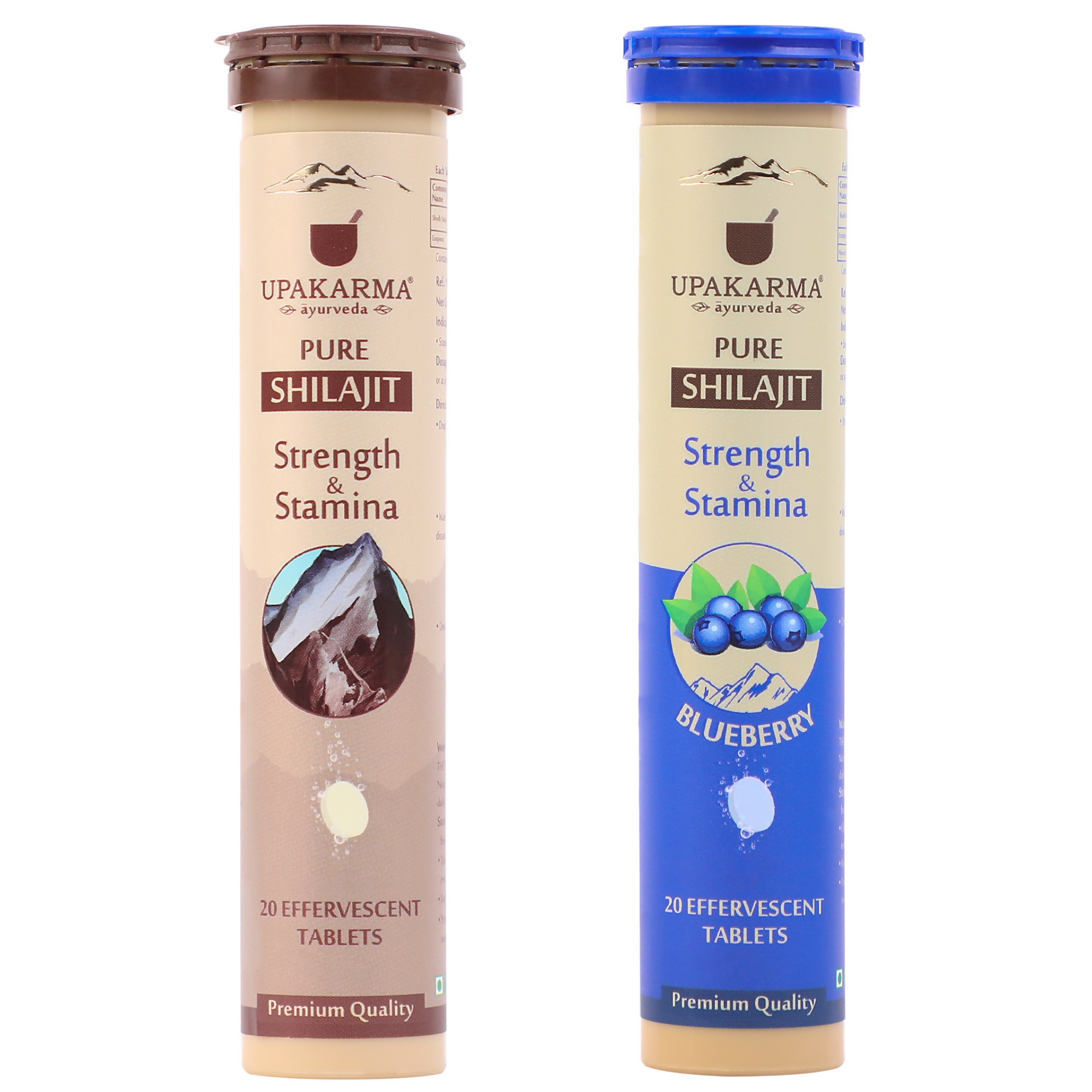 Upakarma Ayurveda Pure SJ Effervescent Tablets in 2 Unique Flavors (Pure SJ & Blueberry) Combo - Distacart