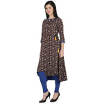 Thumbnail for Kanoor Women's Brown High low Round neck kurti