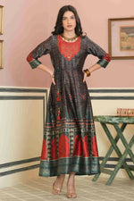 Thumbnail for Juniper Green Satin Festive Printed Anarkali Flared Anarkali Kurta For Women - Distacart