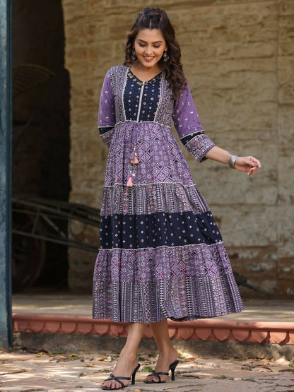 Juniper Women's Lavender Printed Tiered Dress - Distacart