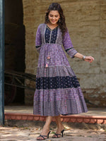 Thumbnail for Juniper Women's Lavender Printed Tiered Dress - Distacart