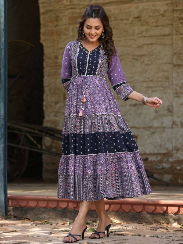 Juniper Women's Lavender Printed Tiered Dress - Distacart