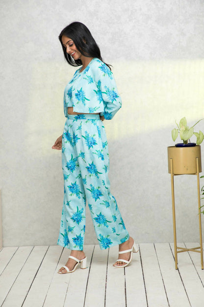 Myshka Women Blue Printed Pastels Co-Ords - Distacart