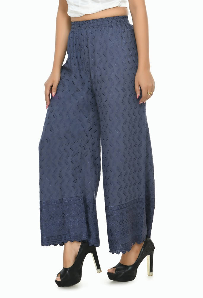 Mominos Fashion Moeza Reyon Cotton Grey Color Chikan Work Palazzo