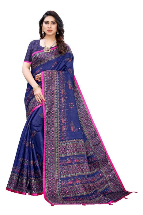 Vamika Navy Mirror Work With Jhalar Khadi Silk Saree (AASHI NAVY)