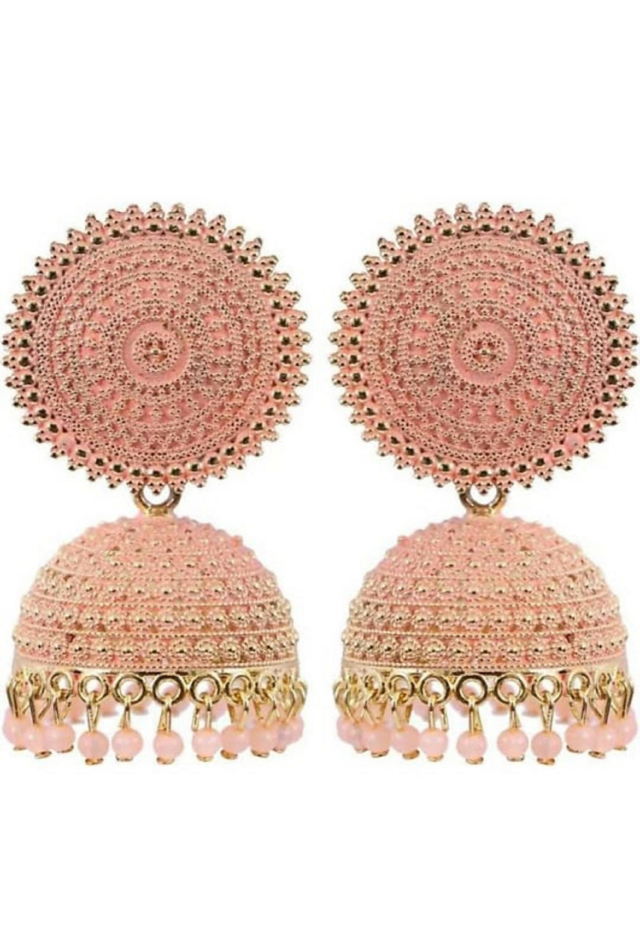 Mominos Fashion Joharkamal Gold-Plated Meenakari Jhumkas For Women & Girls (Peach) - Distacart