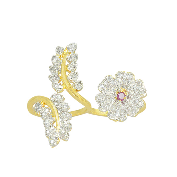 Gold-Plated Alloy Double Finger American Diamond Ring - The Pari - Distacart