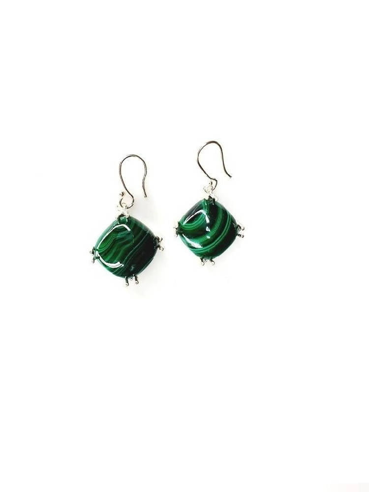 Bling Accessories Malachite Semi Precious Natural Stone Earrings