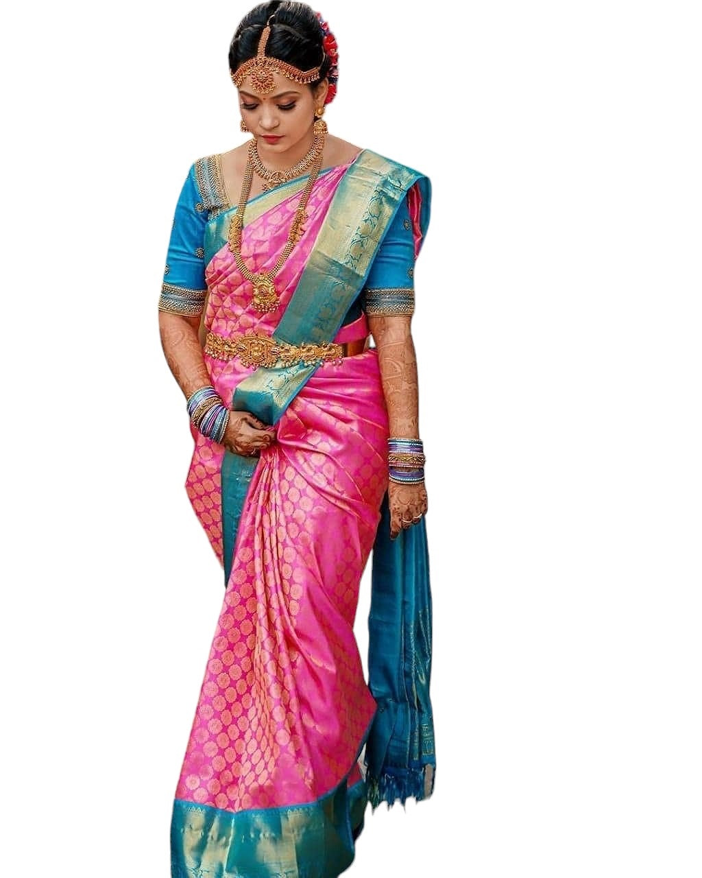 Vamika Weaving Banarasi Jacquard pink Kanjivaram Saree - Distacart