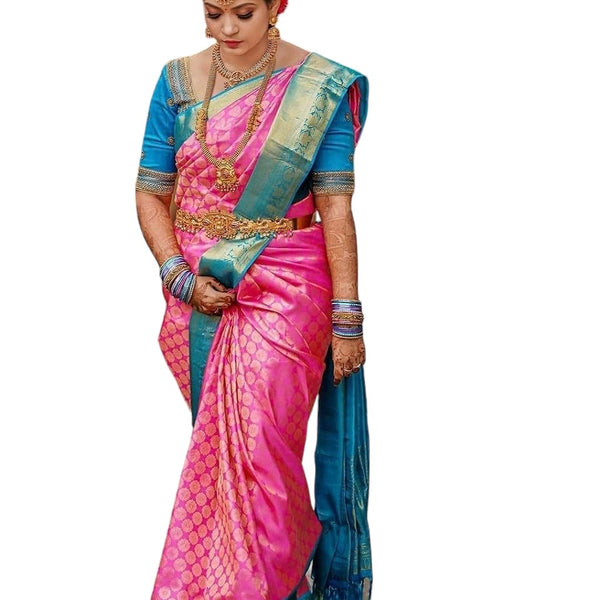 Vamika Weaving Banarasi Jacquard pink Kanjivaram Saree - Distacart