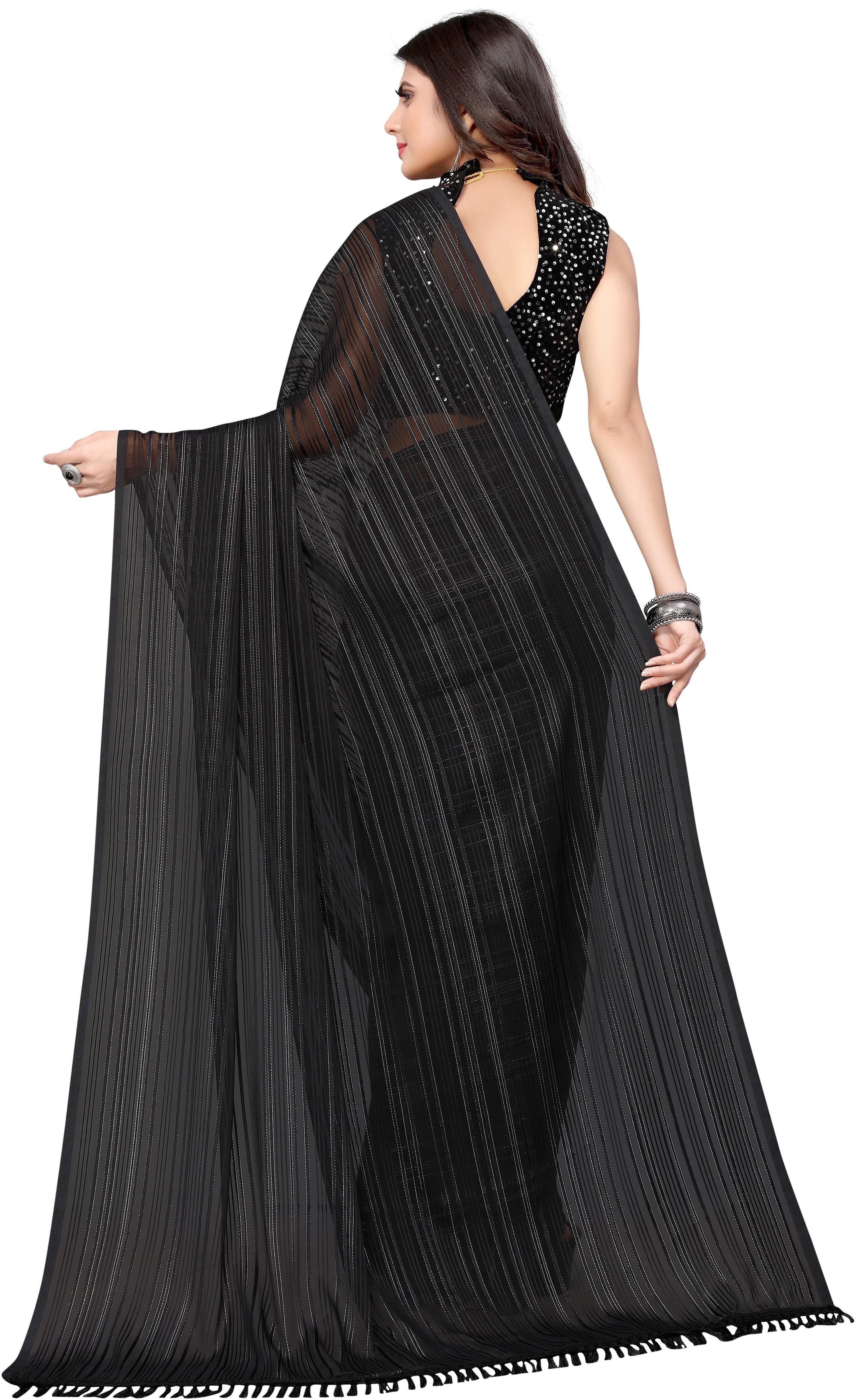 Vamika Georgette With Sequence Black Light Weight Trendy Look Bollywood Style Saree - Distacart