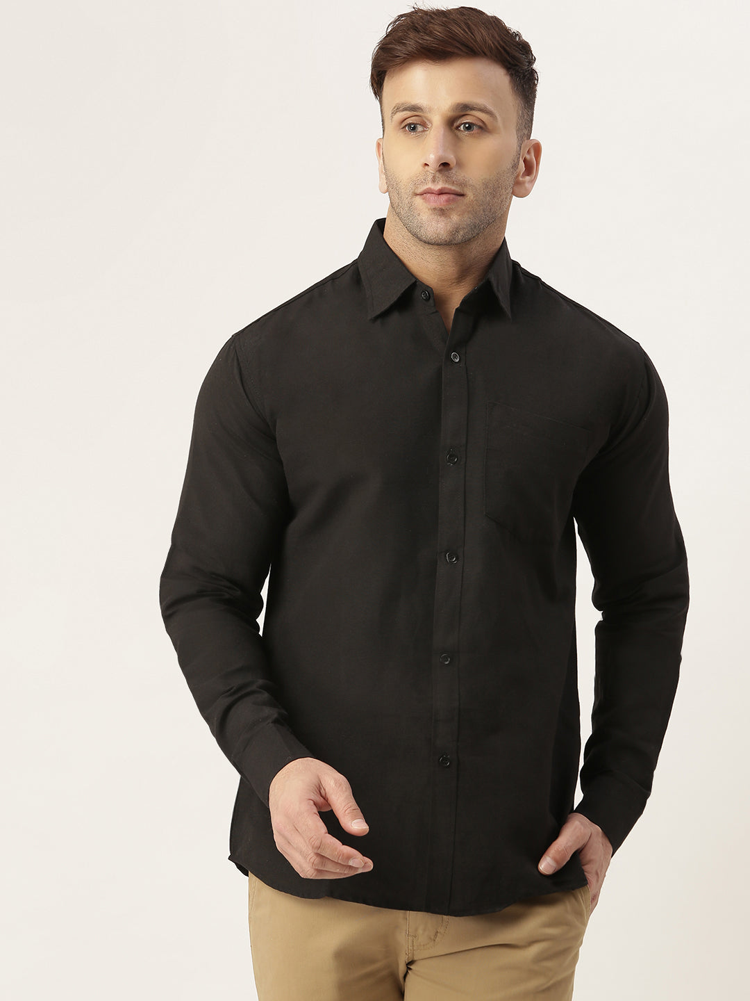 RIAG Black Men's Full Sleeves Solid Shirt - Distacart