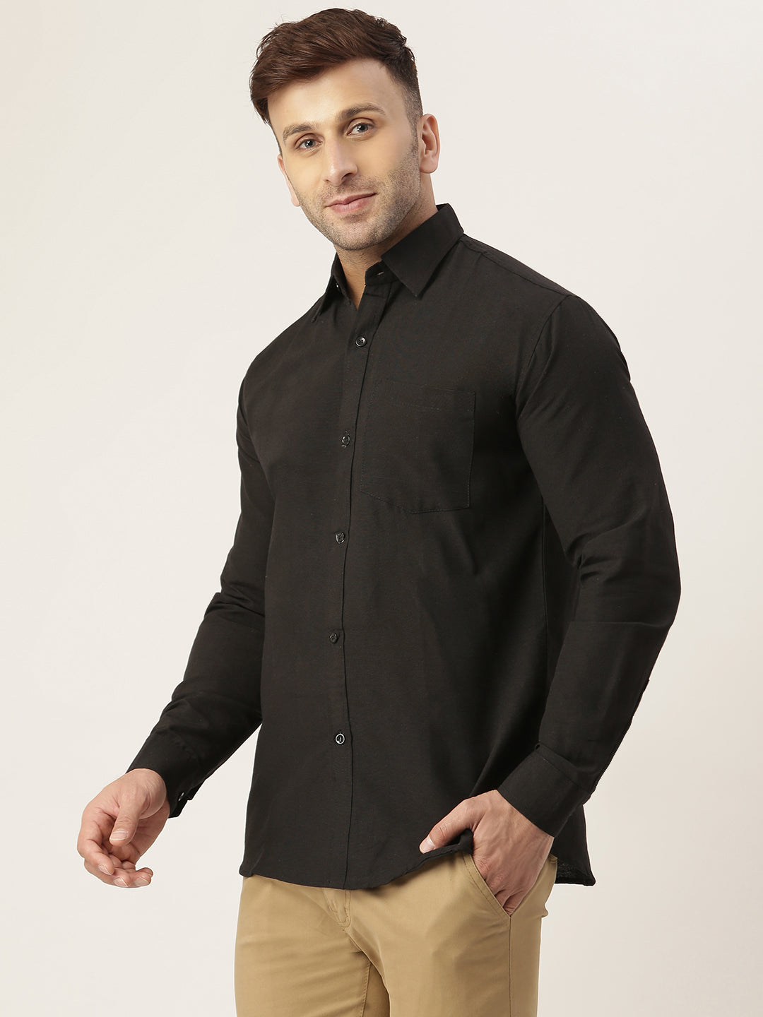RIAG Black Men's Full Sleeves Solid Shirt - Distacart