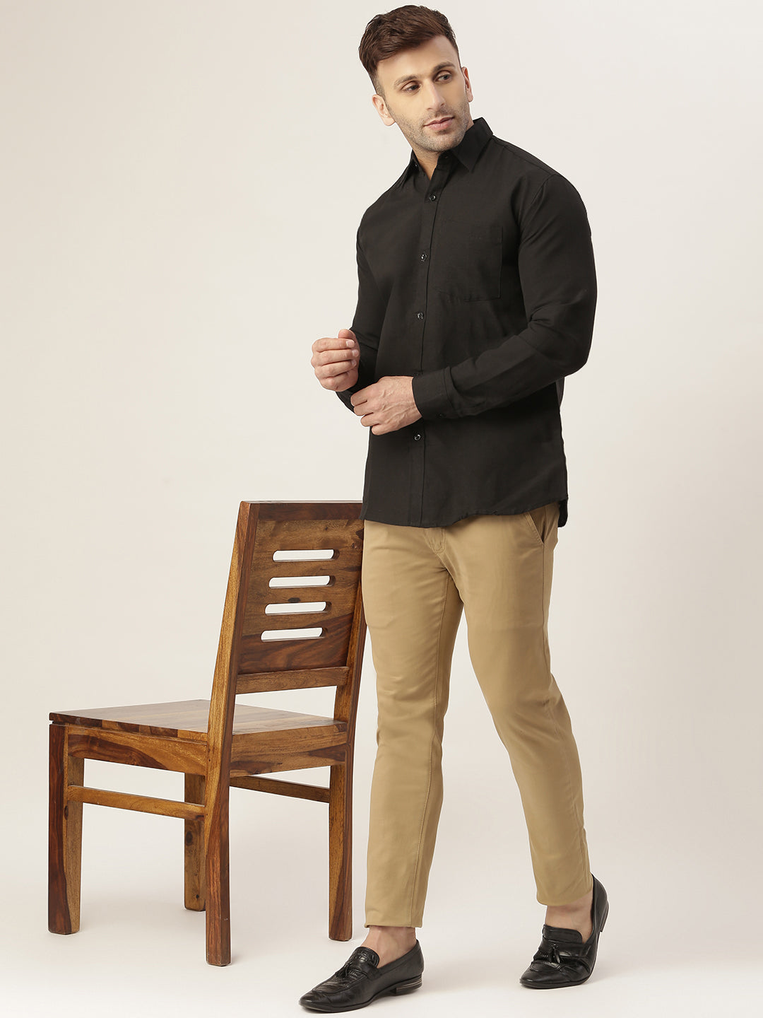 RIAG Black Men's Full Sleeves Solid Shirt - Distacart