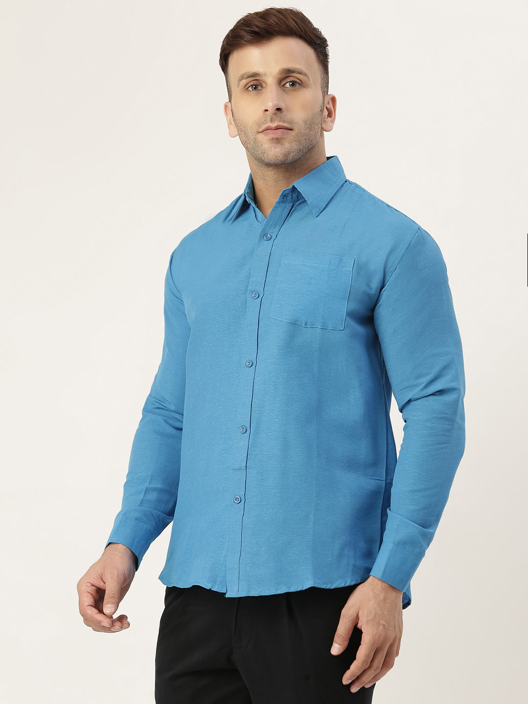 RIAG Blue Men's Full Sleeves Solid Shirt - Distacart