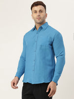 Thumbnail for RIAG Blue Men's Full Sleeves Solid Shirt - Distacart