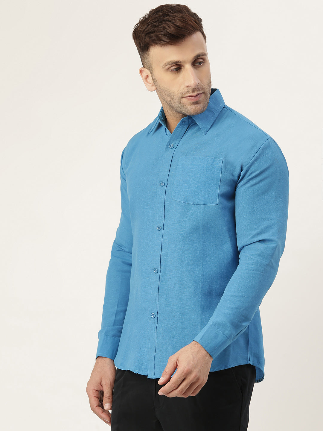 RIAG Blue Men's Full Sleeves Solid Shirt - Distacart