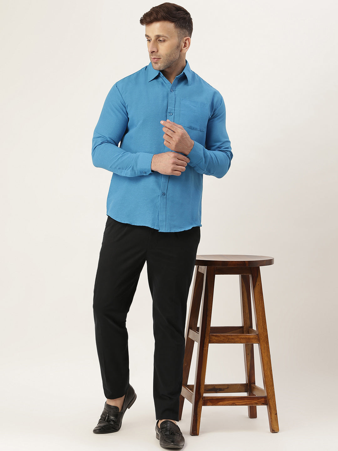 RIAG Blue Men's Full Sleeves Solid Shirt - Distacart