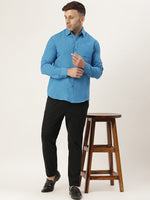 Thumbnail for RIAG Blue Men's Full Sleeves Solid Shirt - Distacart