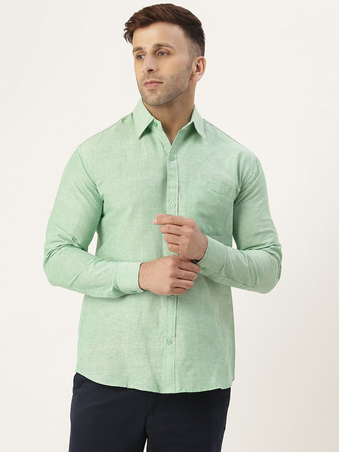 RIAG Green Men's Full Sleeves Solid Shirt - Distacart