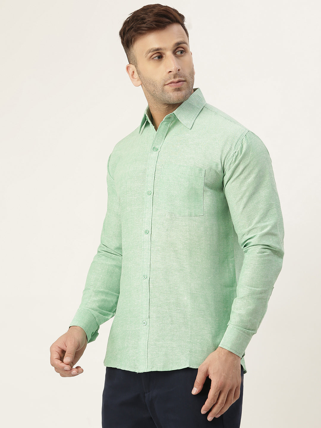 RIAG Green Men's Full Sleeves Solid Shirt - Distacart