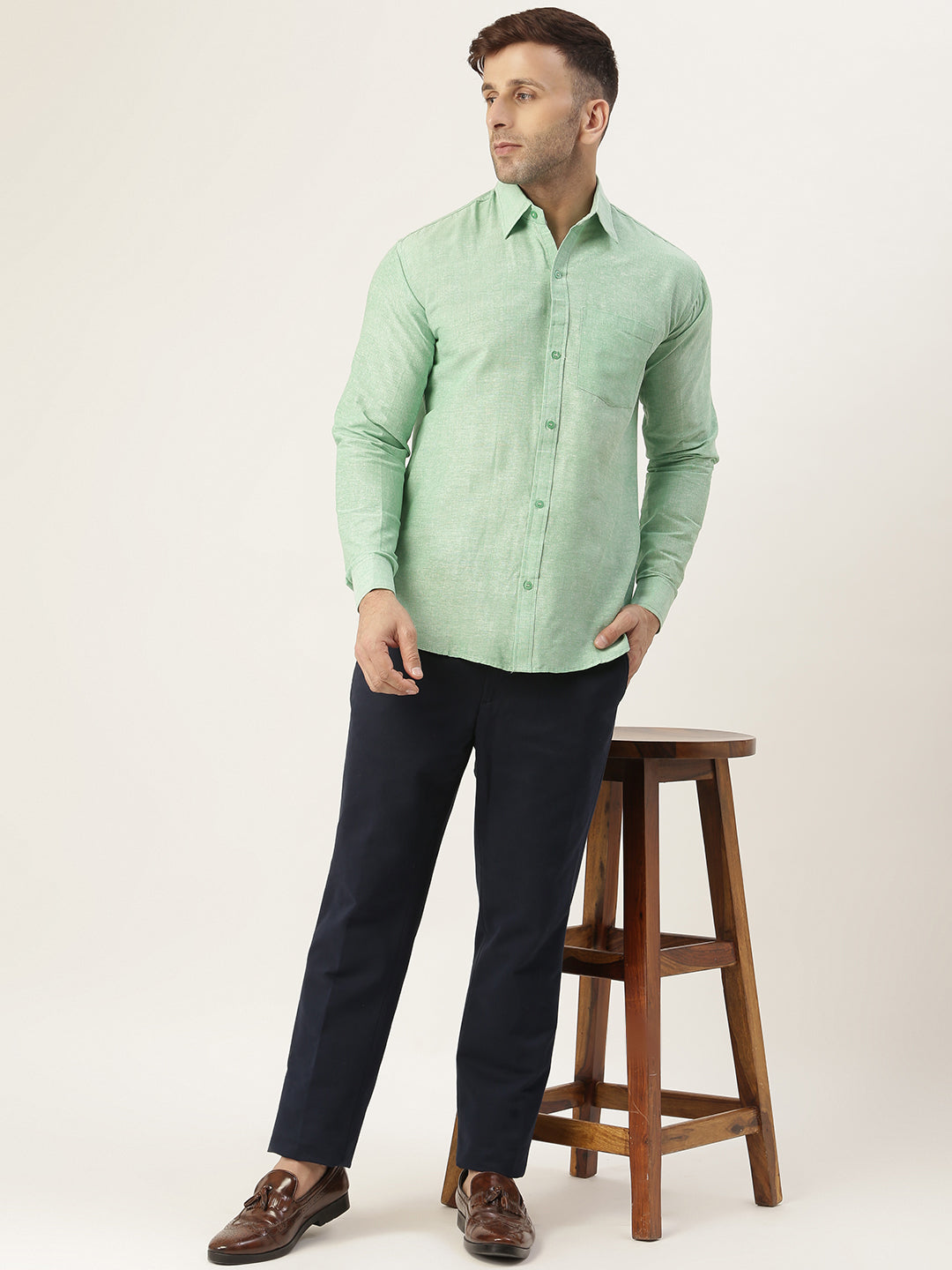 RIAG Green Men's Full Sleeves Solid Shirt - Distacart