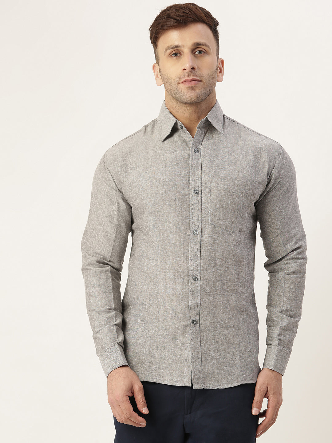 RIAG Grey Men's Full Sleeves Solid Shirt - Distacart