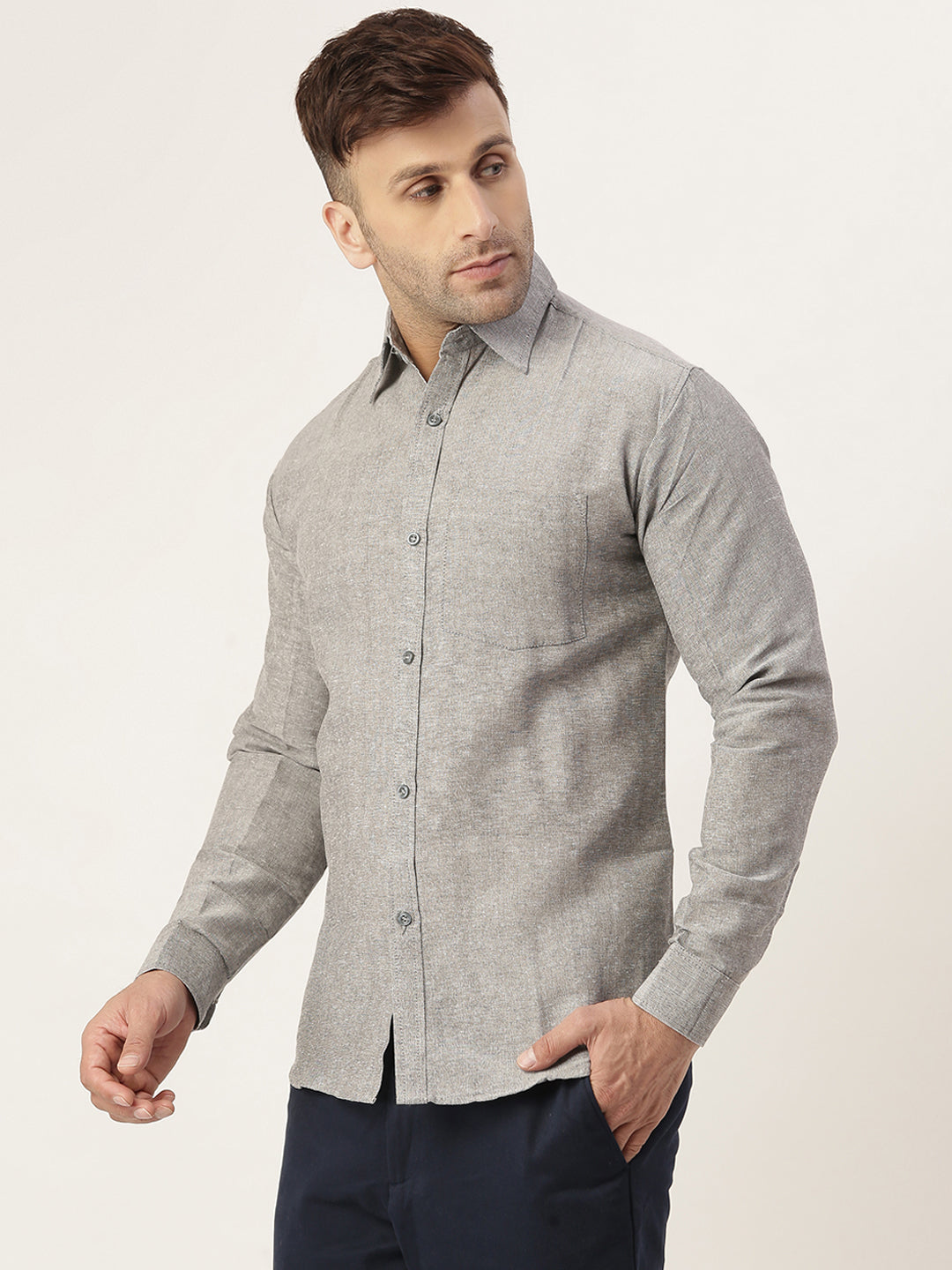RIAG Grey Men's Full Sleeves Solid Shirt - Distacart