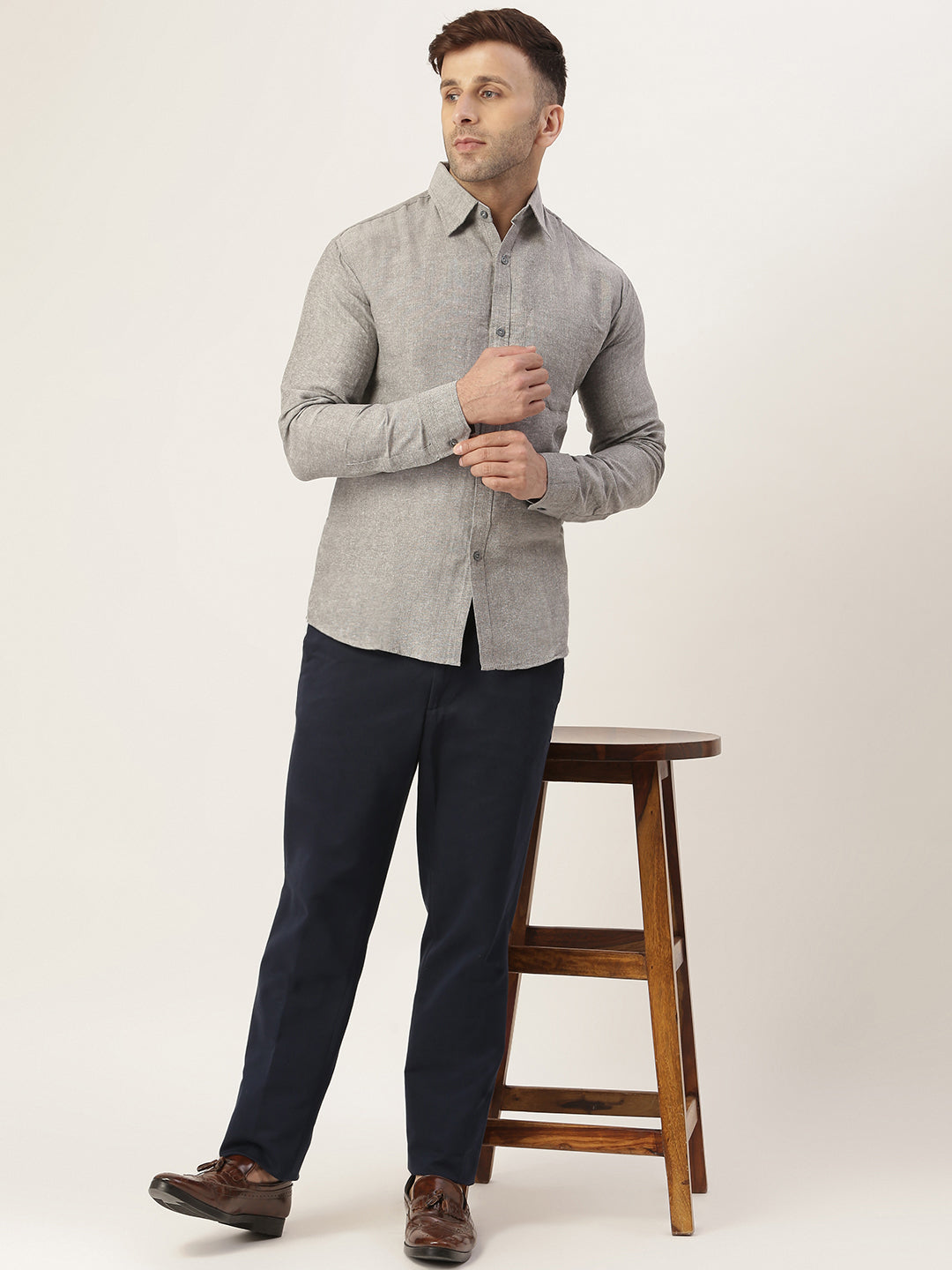 RIAG Grey Men's Full Sleeves Solid Shirt - Distacart