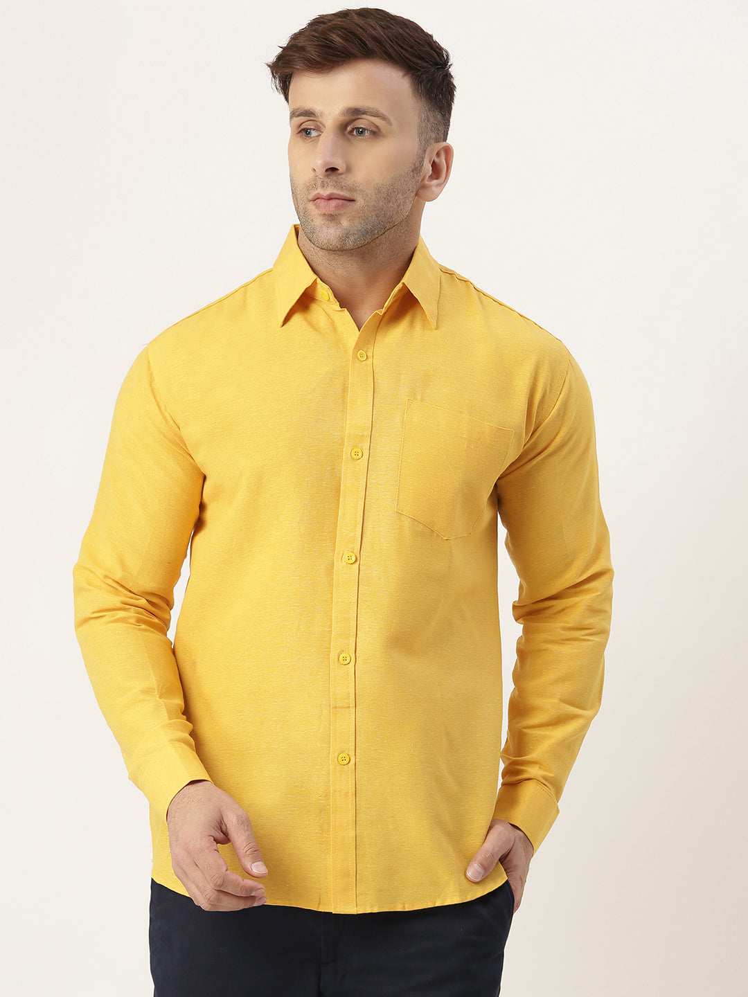 RIAG Yellow Men's Full Sleeves Solid Shirt - Distacart