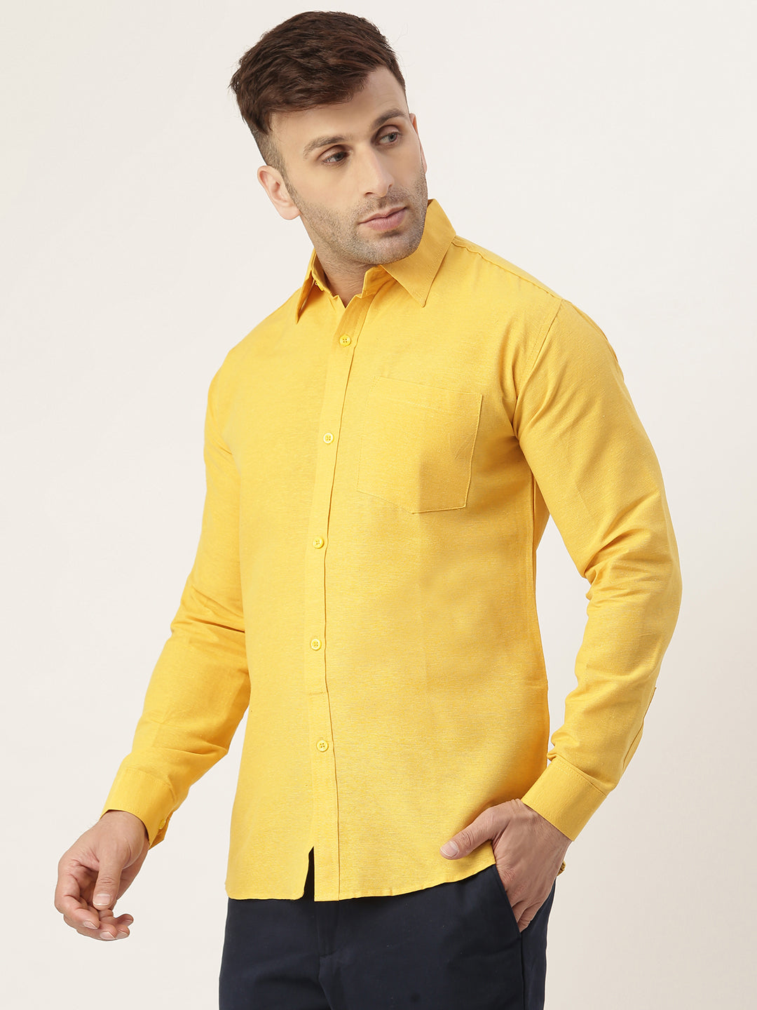 RIAG Yellow Men's Full Sleeves Solid Shirt - Distacart