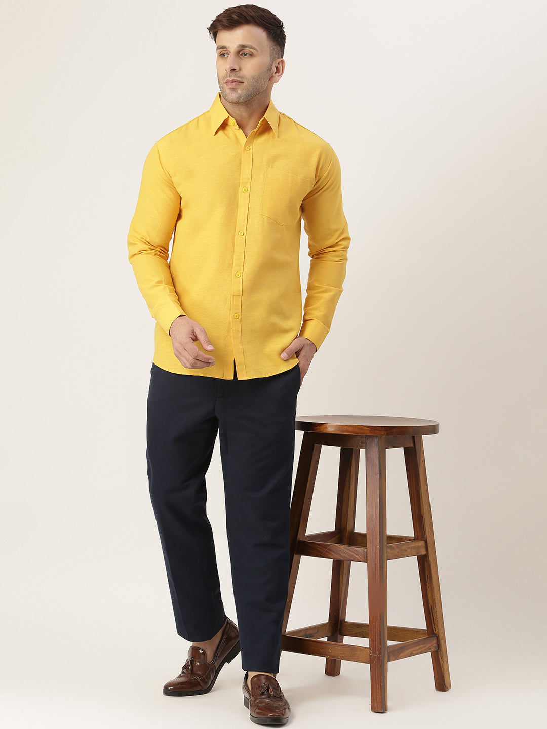 RIAG Yellow Men's Full Sleeves Solid Shirt - Distacart
