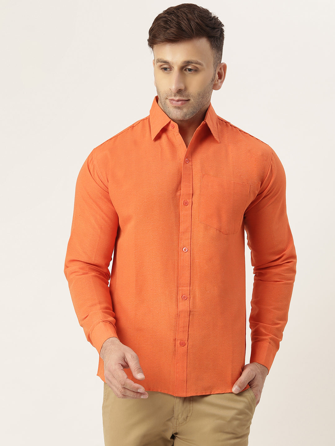 RIAG Orange Men's Full Sleeves Solid Shirt - Distacart