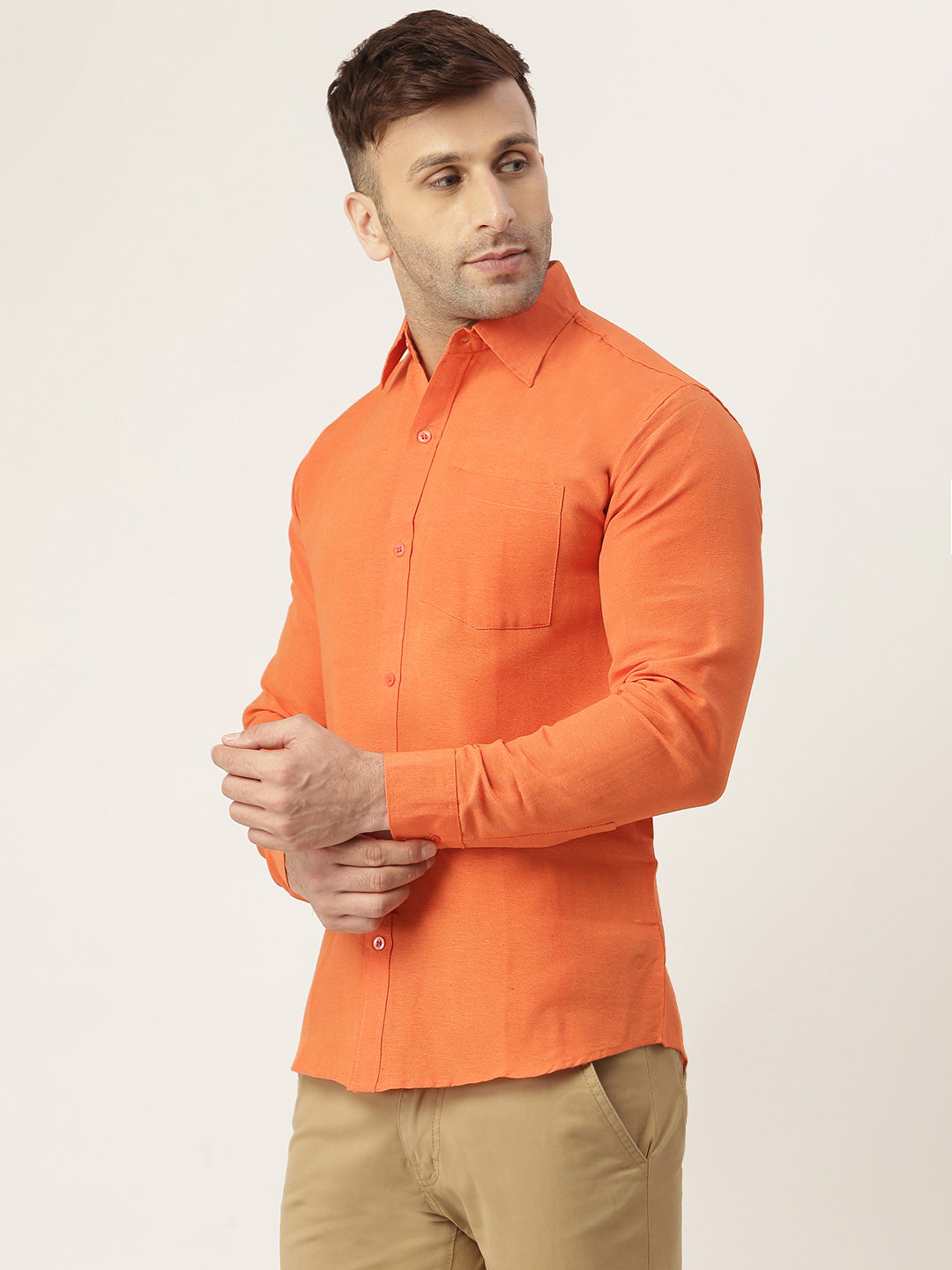 RIAG Orange Men's Full Sleeves Solid Shirt - Distacart