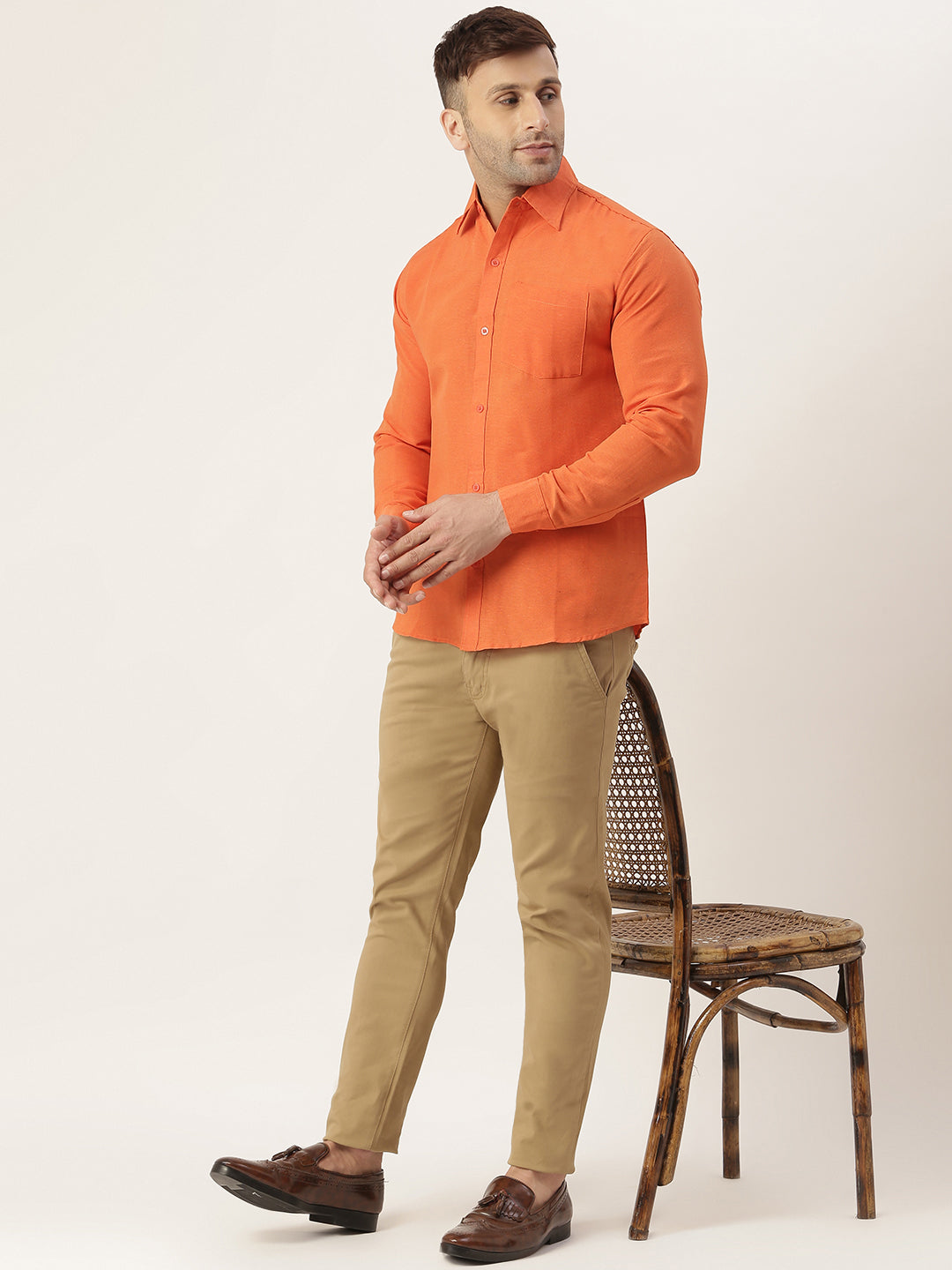 RIAG Orange Men's Full Sleeves Solid Shirt - Distacart