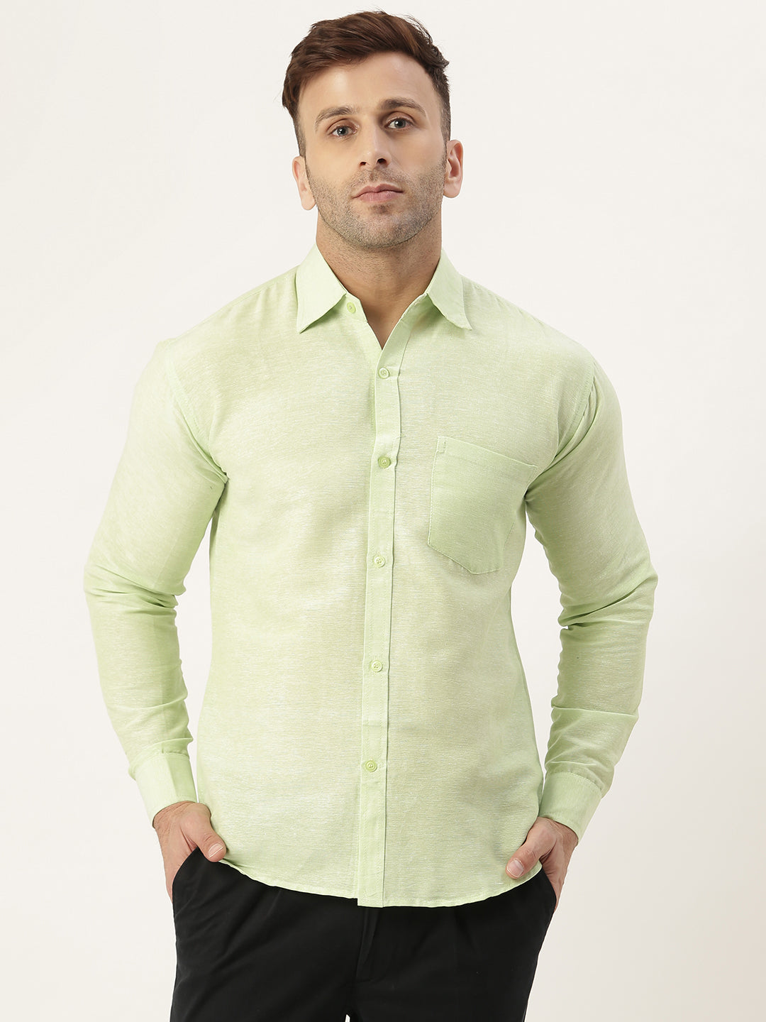 RIAG Green Men's Full Sleeves Solid Shirt - Distacart