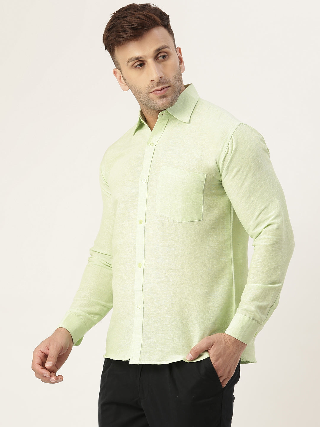 RIAG Green Men's Full Sleeves Solid Shirt - Distacart