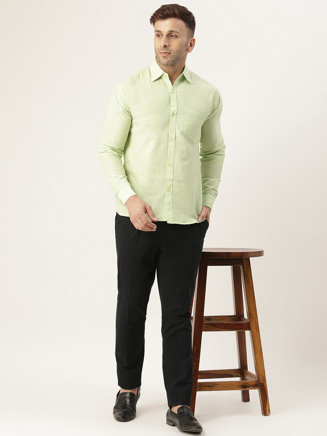RIAG Green Men's Full Sleeves Solid Shirt - Distacart