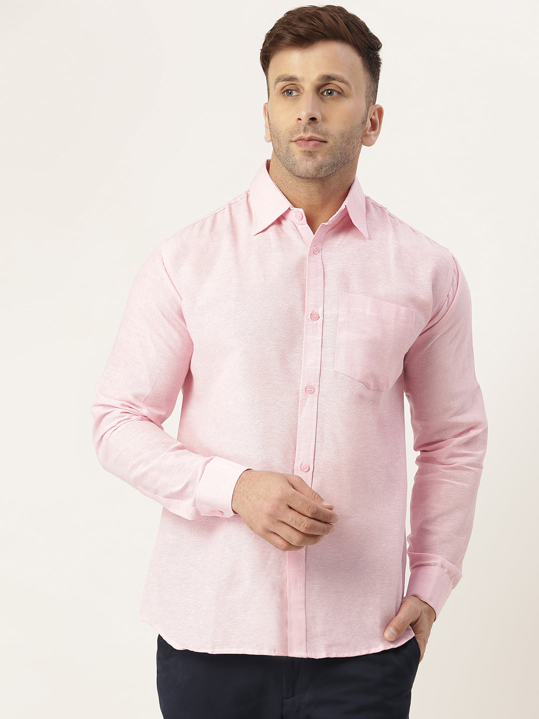 RIAG Pink Men's Full Sleeves Solid Shirt - Distacart