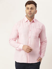 Thumbnail for RIAG Pink Men's Full Sleeves Solid Shirt - Distacart