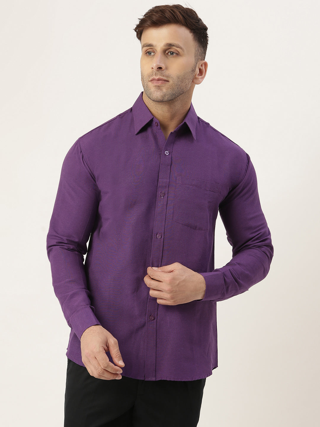 RIAG Purple Men's Full Sleeves Solid Shirt - Distacart