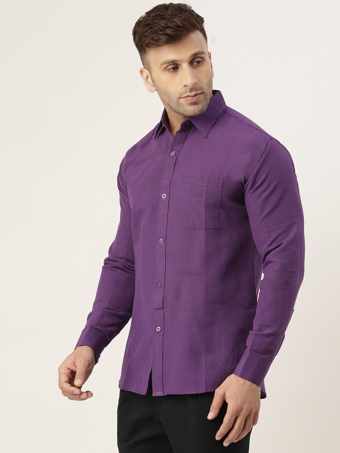 RIAG Purple Men's Full Sleeves Solid Shirt - Distacart