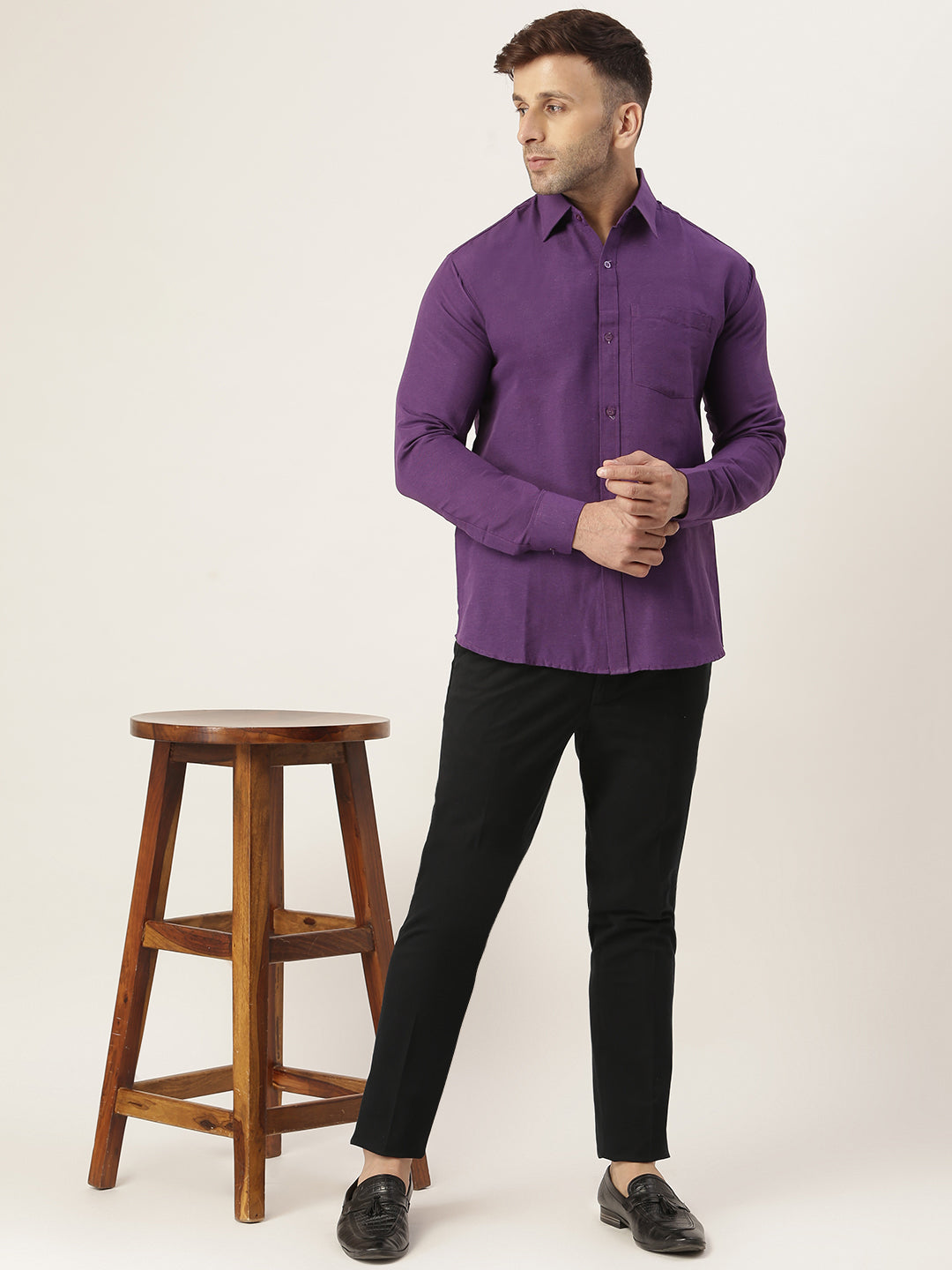RIAG Purple Men's Full Sleeves Solid Shirt - Distacart
