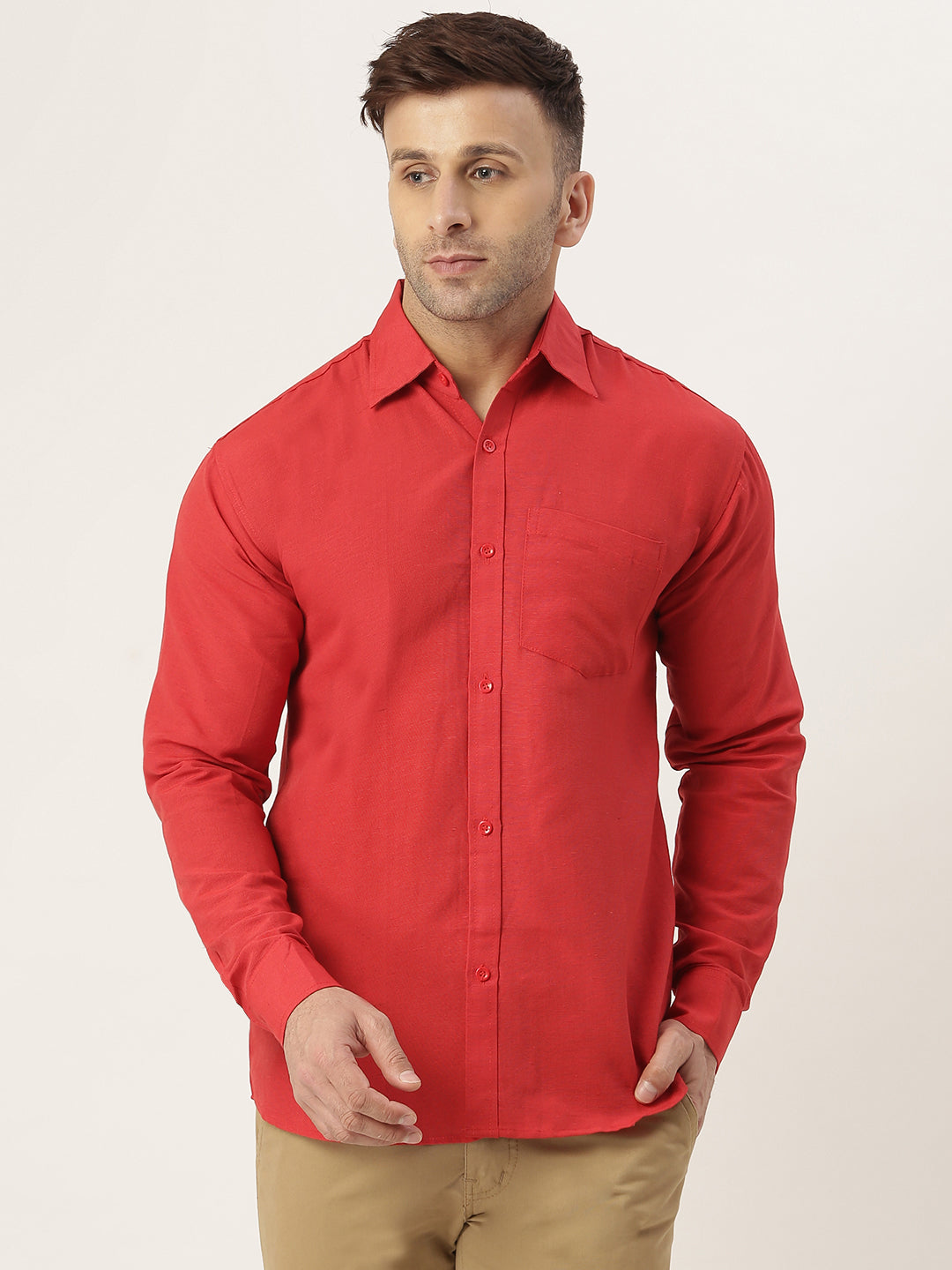 RIAG Red Men's Full Sleeves Solid Shirt - Distacart