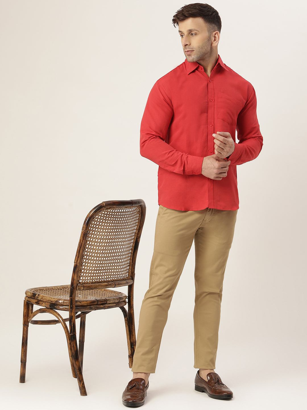 RIAG Red Men's Full Sleeves Solid Shirt - Distacart