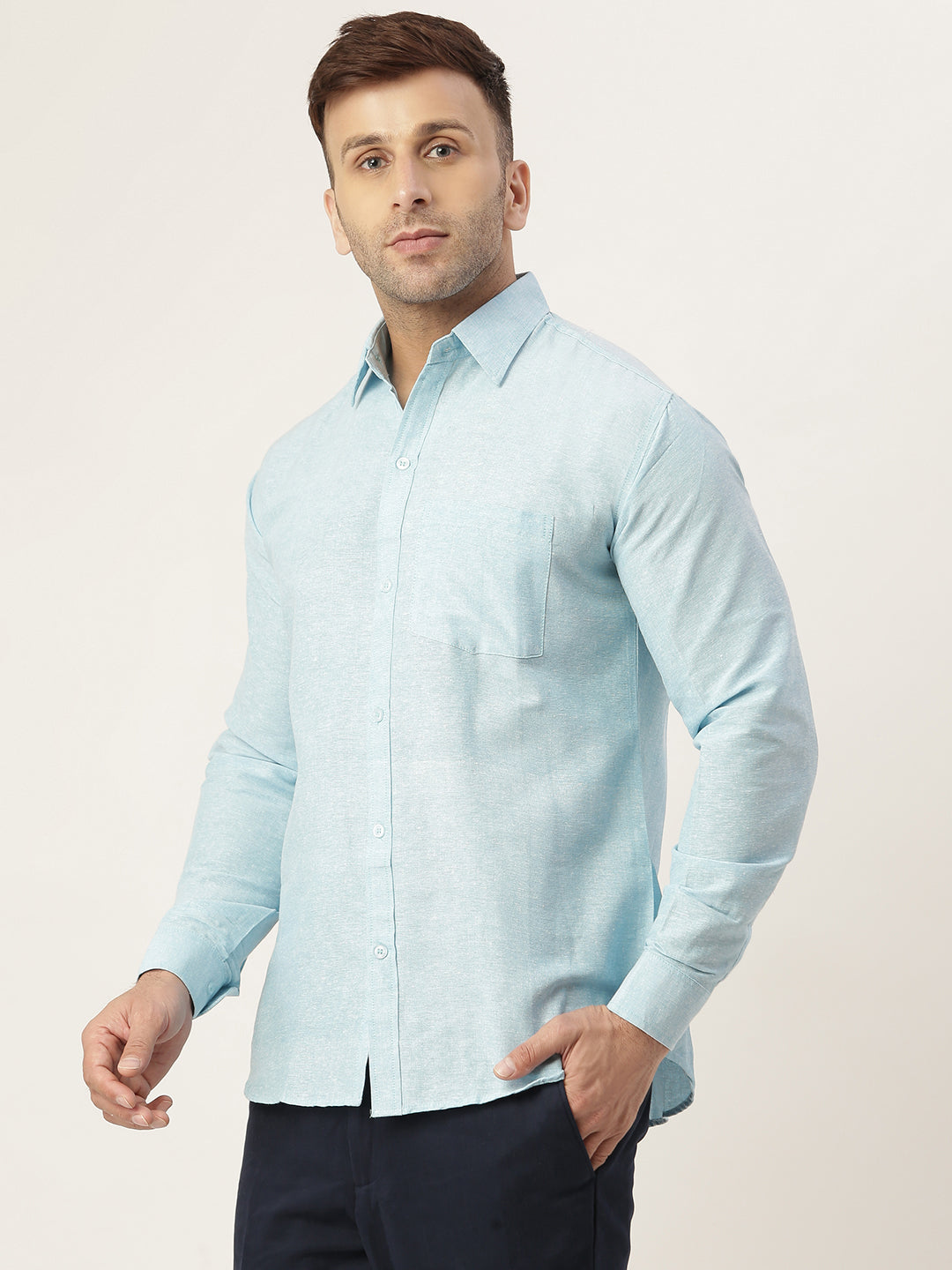 RIAG Light Blue Men's Full Sleeves Solid Shirt - Distacart